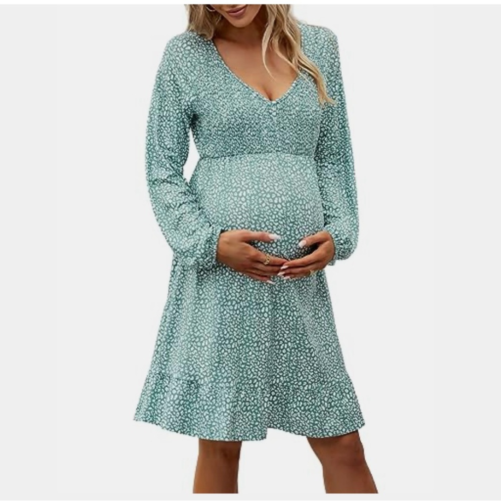 Adorel Maternity Ruffle V-Neck Smocked Empire Waist Casual Outfit Dress Size M